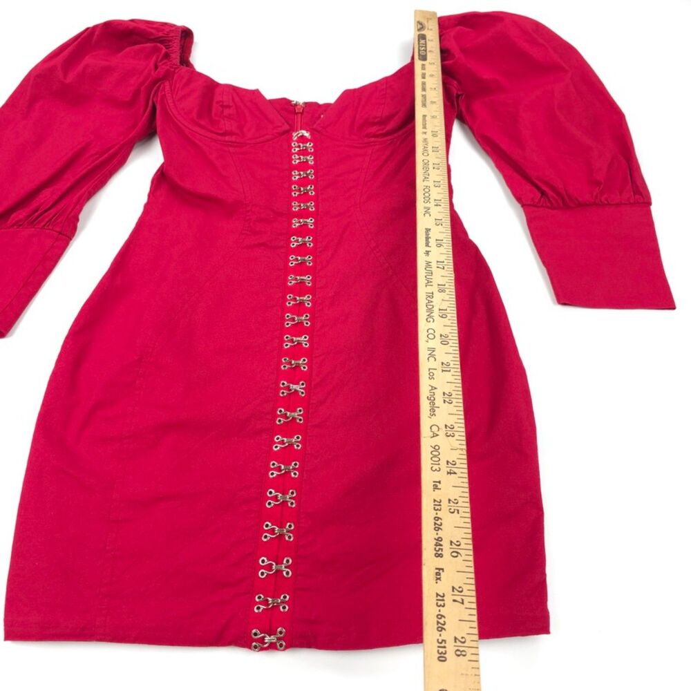 OH POLLY Steal Their Heart Puff Sleeve Mini Dress Red Romantic Cottagecore Sexy - Picture 5 of 10